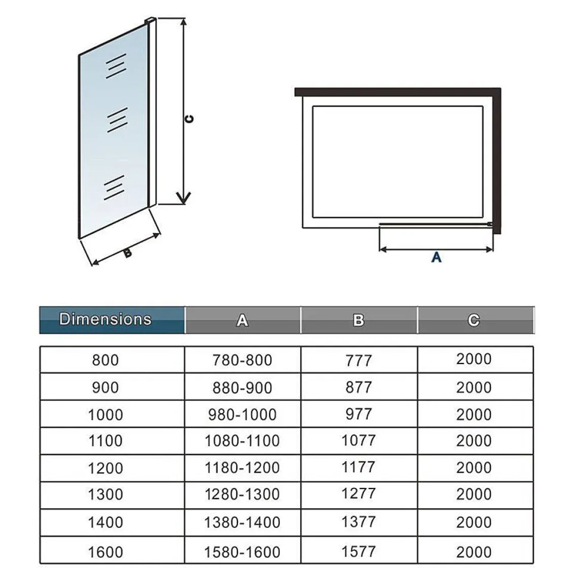 Brico Aica Inloopdouche 150X200Cm Anti Kalk - Mat Zwart P15-132B