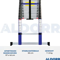 Brico Aldorr Home - Telescoopladder 3,80M - Met Stabilisatievoet En Soft Closing Hot
