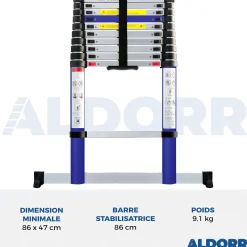 Brico Aldorr Home - Telescoopladder 3,20M - Met Stabilisatievoet En Soft Closing New