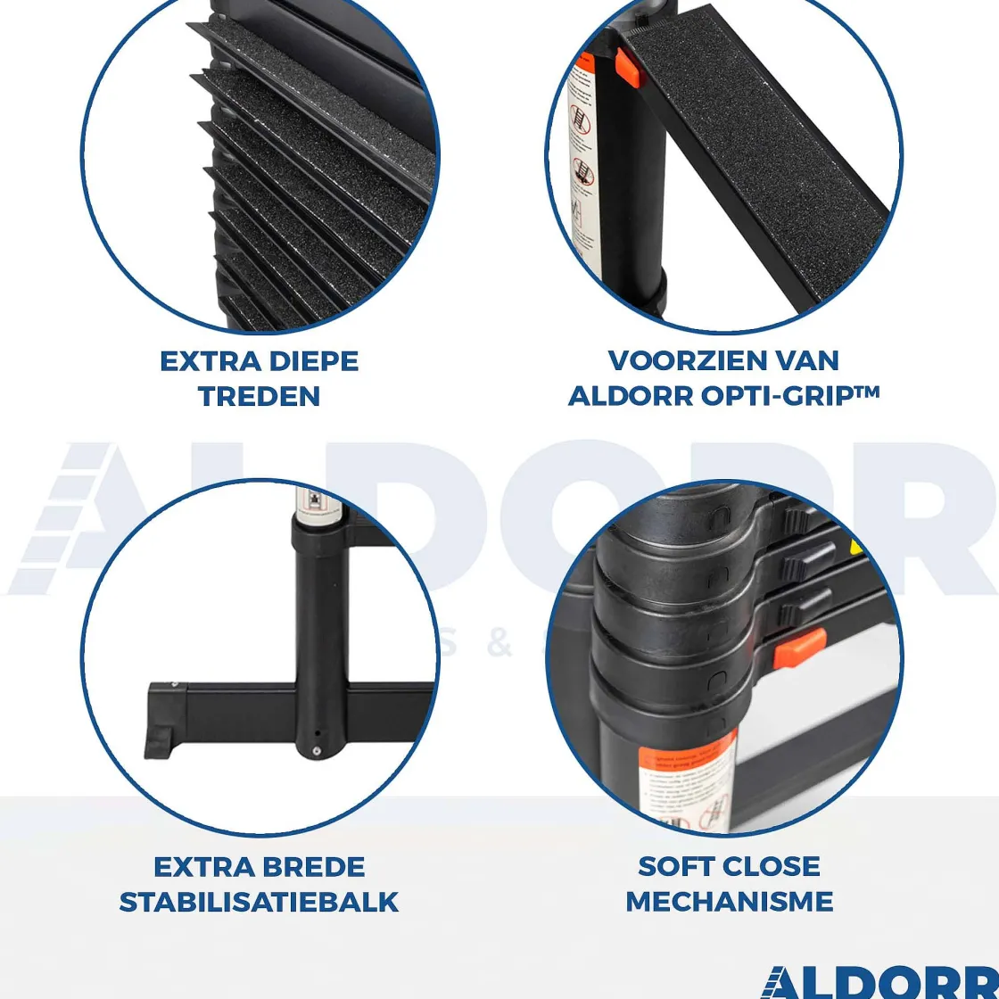 Brico Aldorr Professional - Telescoopladder 3,80M - Telescopische Stabilisatie Balk - Optigrip™ Sale
