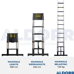 Brico Aldorr Professional - Telescoopladder 3,80M - Telescopische Stabilisatie Balk - Optigrip™ Sale