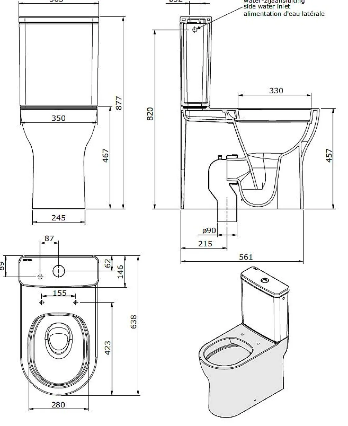 Brico Aquavive Duoblok Toilet| Universele Afvoer| Randloos | Verhoogd +7Cm | Wit Sale