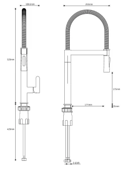 Brico Aquavive Keukenmengkraan Volturno Met Uittrekbare Handdouche Zwart Hot