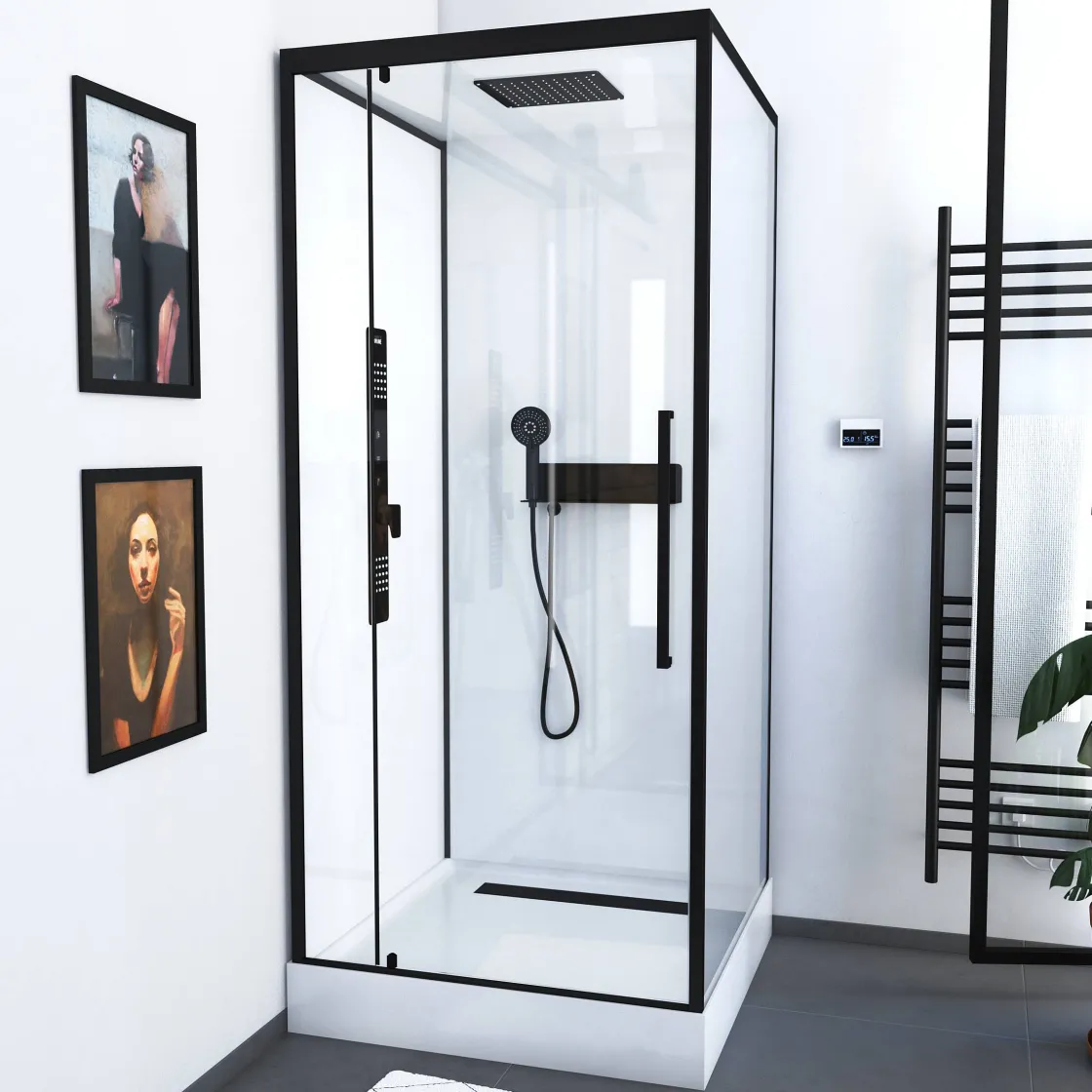 Brico Aurlane Douchecabine Indus2 90X90X215Cm Vierkant Zwart/Wit Sale