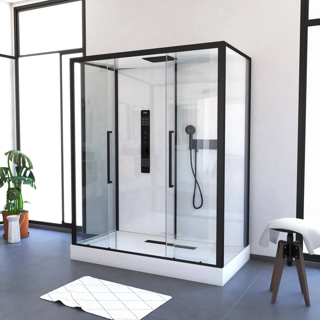 Brico Aurlane Douchecabine Indus2 Xxl 85X160X215Cm Rechthoekig Zwart/Wit New