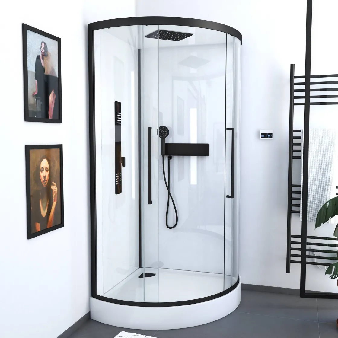 Brico Aurlane Douchecabine Indus2 1/4R 90X90X215Cm Kwartrond Zwart/Wit Sale