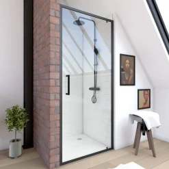 Brico Aurlane Douchedeur Factory Draaibaar 90X200Cm Zwart Outlet