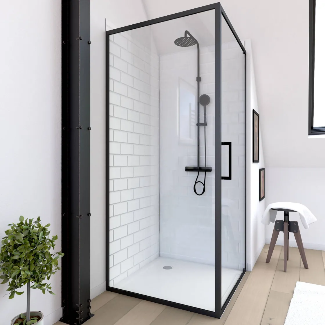 Brico Aurlane Douchewand Factory 90X200Cm Zwart Hot