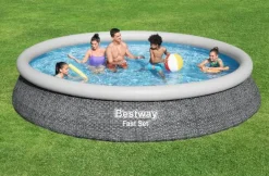 Bestway Opblaaszwembad Fast Set Rond Rotan Met Filterpomp O366X76Cm-Brico Hot