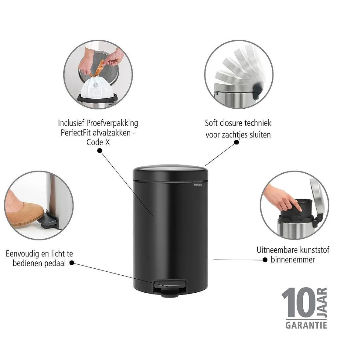 Brico Brabantia Pedaalemmer Newicon Matt Black 12L