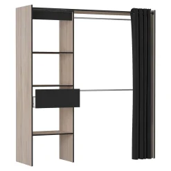 Brico Chicago Kledingkast Uitschuifbaar + Gordijn Geborsteld Eik / Mat Zwart Best