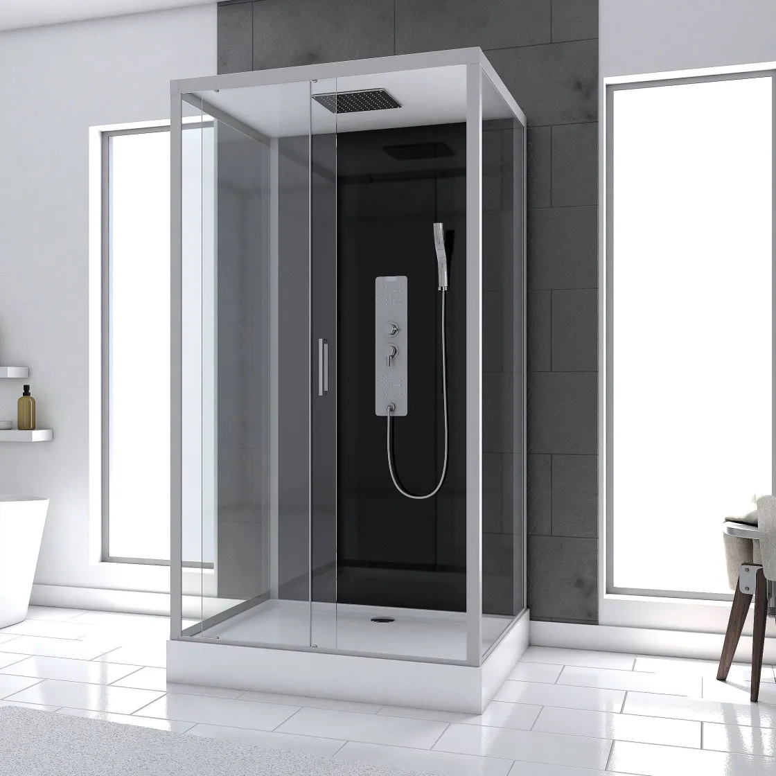 Brico Douchecabine Aurlane Trendy Style Rechthoekig Omkeerbaar Met Hydromassage 110X80Cm