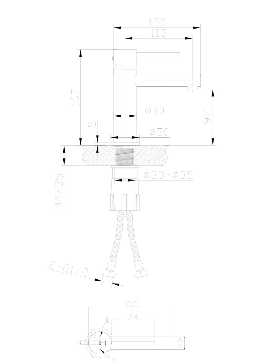 Brico Essebagno Wastafelkraan Luisa Laag Wit