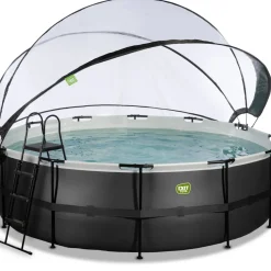 Exit Black Leather Opzetzwembad Met Overkapping En Zandfilter- En Warmtepomp Zwart O450X122Cm-Brico New