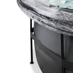 Exit Black Leather Opzetzwembad Met Overkapping En Zandfilter- En Warmtepomp Zwart O450X122Cm-Brico New