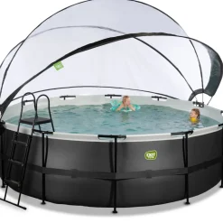 Exit Black Leather Opzetzwembad Met Overkapping En Zandfilter- En Warmtepomp Zwart O450X122Cm-Brico New