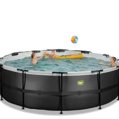 Exit Black Leather Opzetzwembad Met Overkapping En Zandfilter- En Warmtepomp Zwart O450X122Cm-Brico New