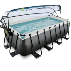 Exit Black Leather Opzetzwembad Met Overkapping En Zandfilter- En Warmtepomp Zwart 400X200X122Cm-Brico Outlet