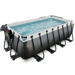 Exit Black Leather Opzetzwembad Met Overkapping En Zandfilter- En Warmtepomp Zwart 400X200X122Cm-Brico Outlet