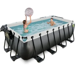 Exit Black Leather Opzetzwembad Met Overkapping En Zandfilter- En Warmtepomp Zwart 400X200X122Cm-Brico Outlet