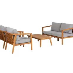 Exotan Loungeset Fauteuil/Bank/Tafel - Teak - Grijs - Set Van 4-Brico New