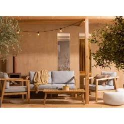 Exotan Loungeset Fauteuil/Bank/Tafel - Teak - Grijs - Set Van 4-Brico New