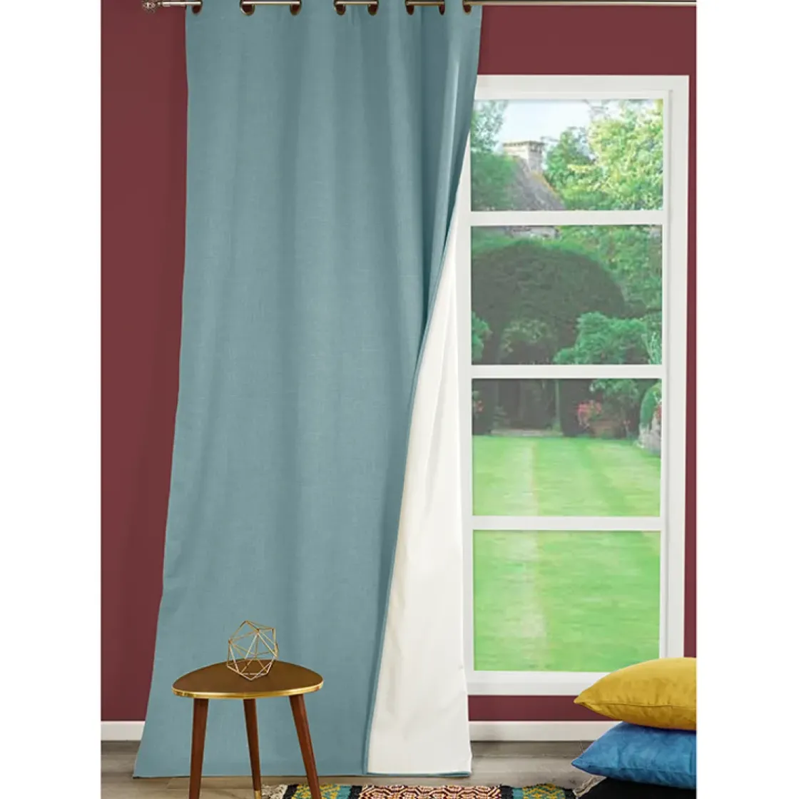 Gordijn Verduisterend Thermisch Bella Ringen Blauw 140X260Cm-Brico Discount