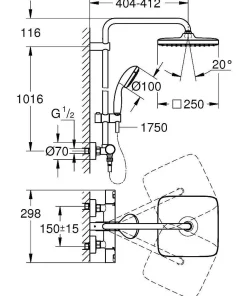 Brico Grohe Regendoucheset Vitalio Start System Cube 250Mm Met Thermostatische Mengkraan Chroom Hot
