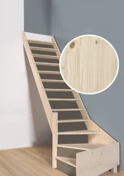 Handystairs Open Kwartslagtrap "Vega80" - Links - 280 Cm Hoog - 13 Grenen Treden - Zonder Leuning-Brico Discount
