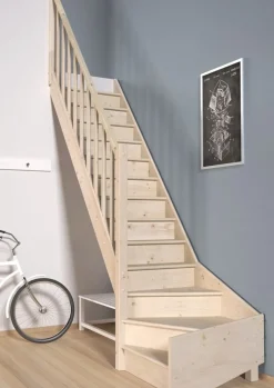 Handystairs Open Kwartslagtrap "Vega80" - Links - 280 Cm Hoog - 13 Grenen Treden - Met Leuning-Brico Online