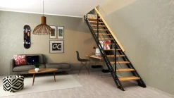 Handystairs Rechte Trap "Synth" - Trap Van Zwart Metaal Met Grenen Treden - Hoogte 856 - 1066Mm-Brico Sale