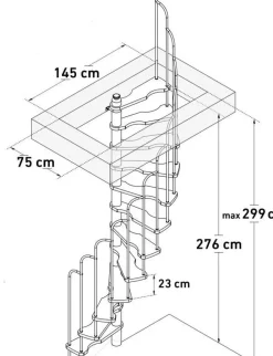 Handystairs Ruimtebesparende Spiltrap "Radius" - 140X70 Cm - 299 Cm Hoog - 12 Beuken Treden - Zwart-Brico Sale