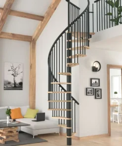 Handystairs Wenteltrap "Spirale" - Diameter 120Cm - Hoogte 309Cm - 12 Beuken Treden - Zwart Staal-Brico Clearance
