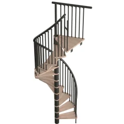 Handystairs Wenteltrap "Spirale" - Diameter 120Cm - Hoogte 309Cm - 12 Beuken Treden - Zwart Staal-Brico Clearance