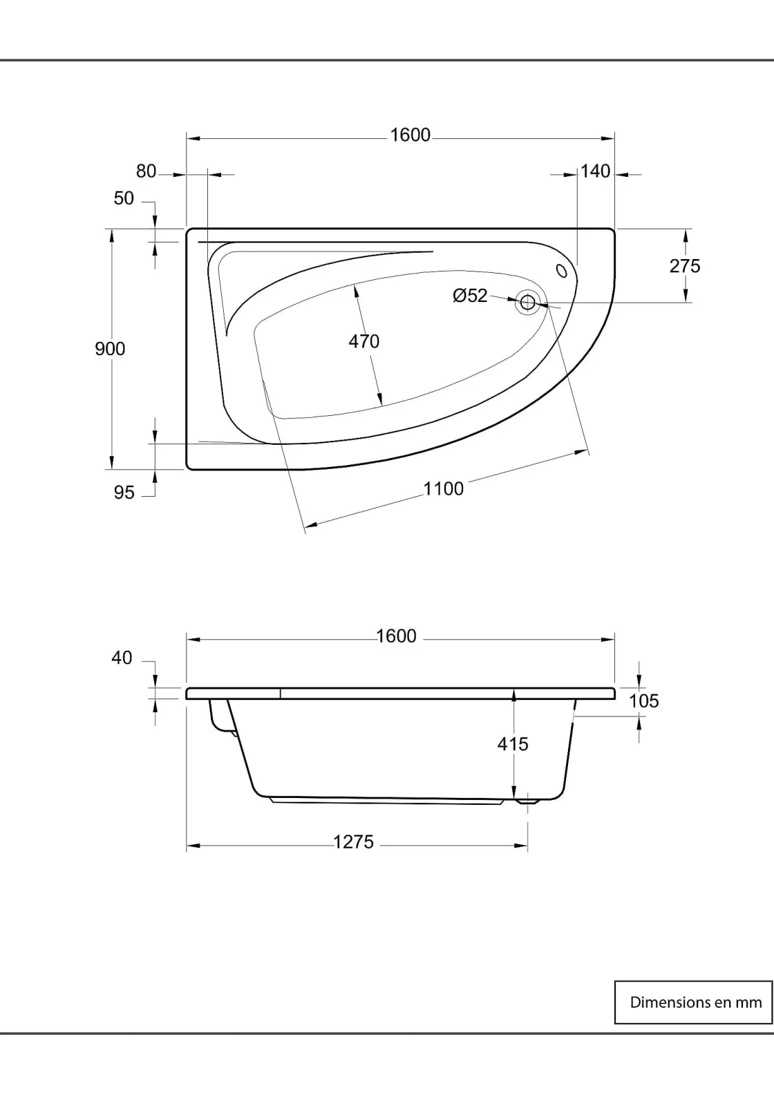 Brico Hoekbad 'Palerme' Gauche 160 X 90 Cm Wit Acryl