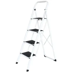 Brico Huishoudtrap - Keukentrap 4 Treden - Inklapbaar - Wit Discount