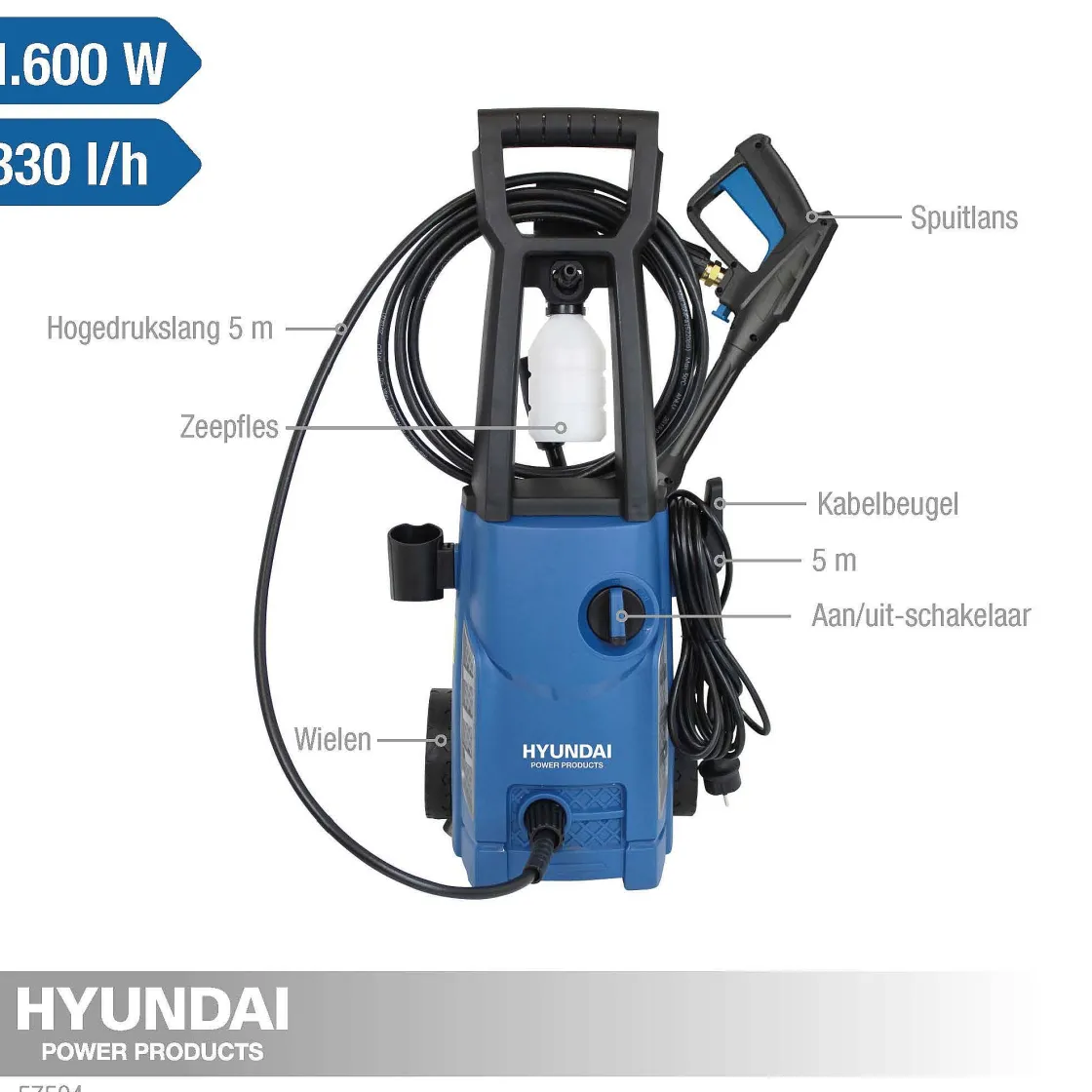 Brico Hyundai Hogedrukreiniger 1600W 135Bar New