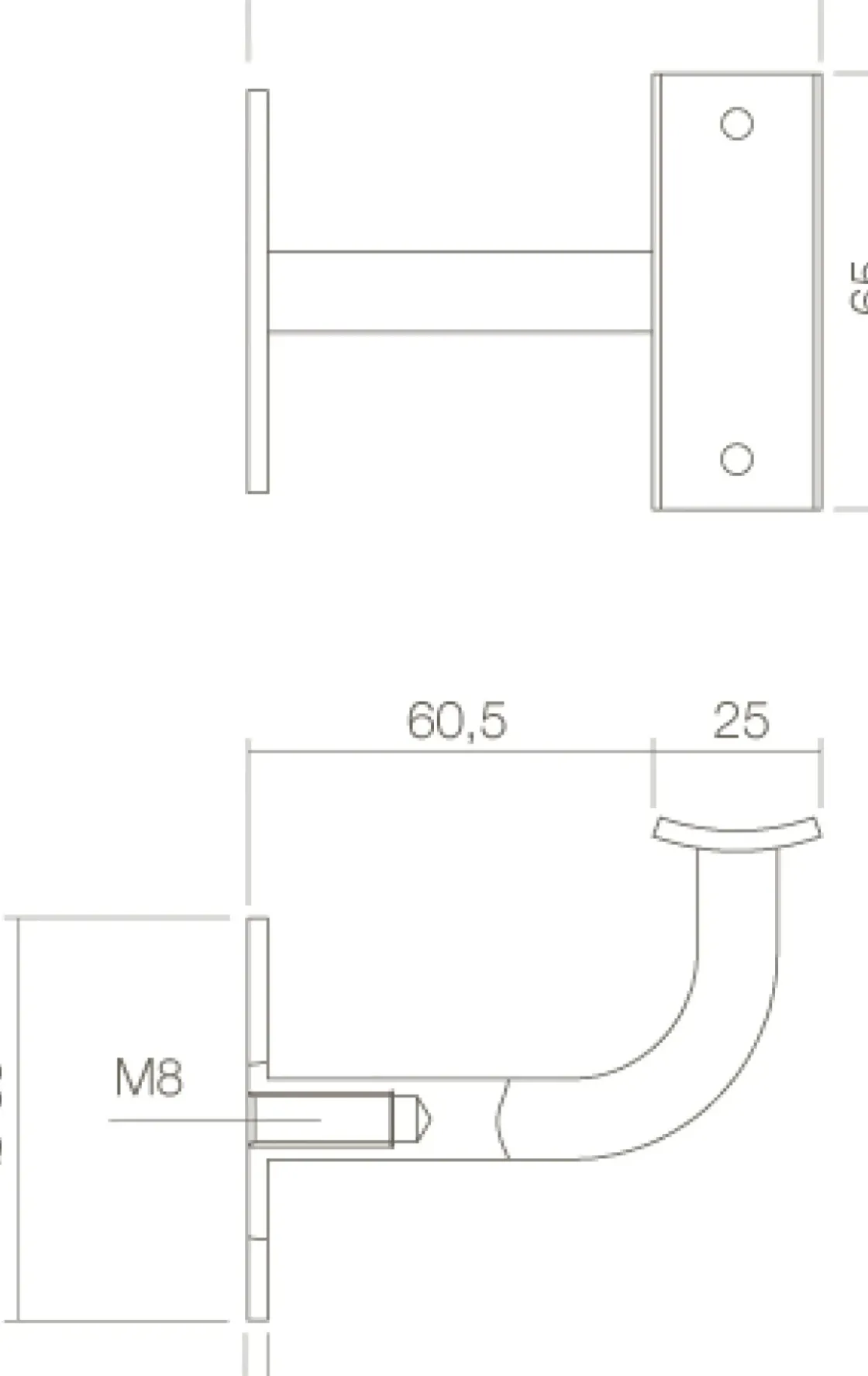 Intersteel Leuninghouder Gebogen Vierkant Hol Zadel Zwart-Brico Discount