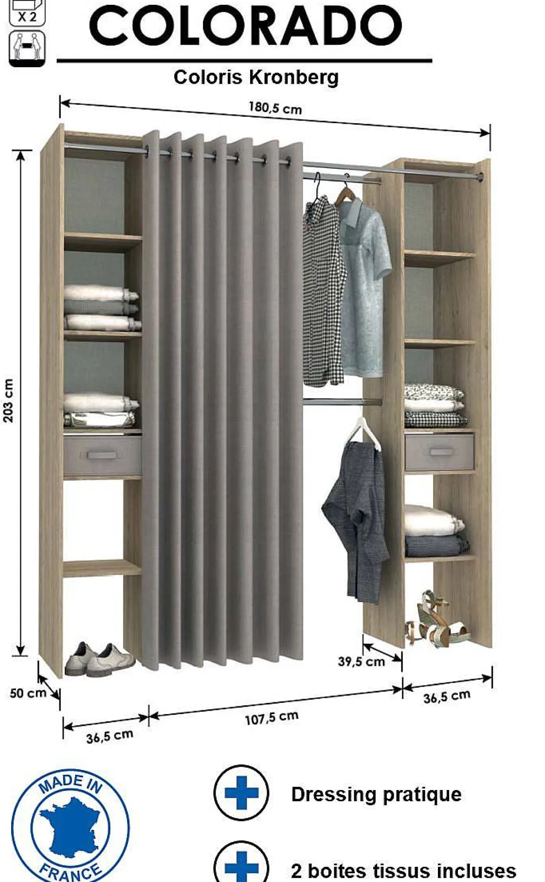 Brico Kast Colorado Uitrekbaar Eik Met Gordijn 10 Planken Discount