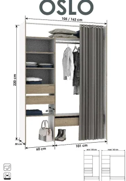Brico Kast Oslo Wit/Eik Uitrekbaar Met Gordijn 3 Lades 6 Planken Best