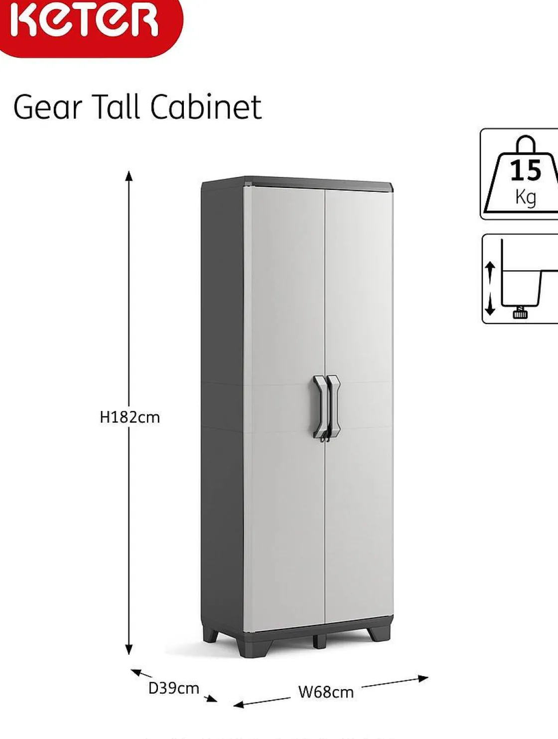 Brico Keter Gear Hoge Opbergkast 39X68X182Cm Zwart/Grijs Clearance