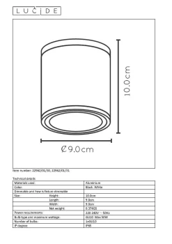 Brico Lucide Plafondspot Aven Zwart 9Cm Gu10 Discount