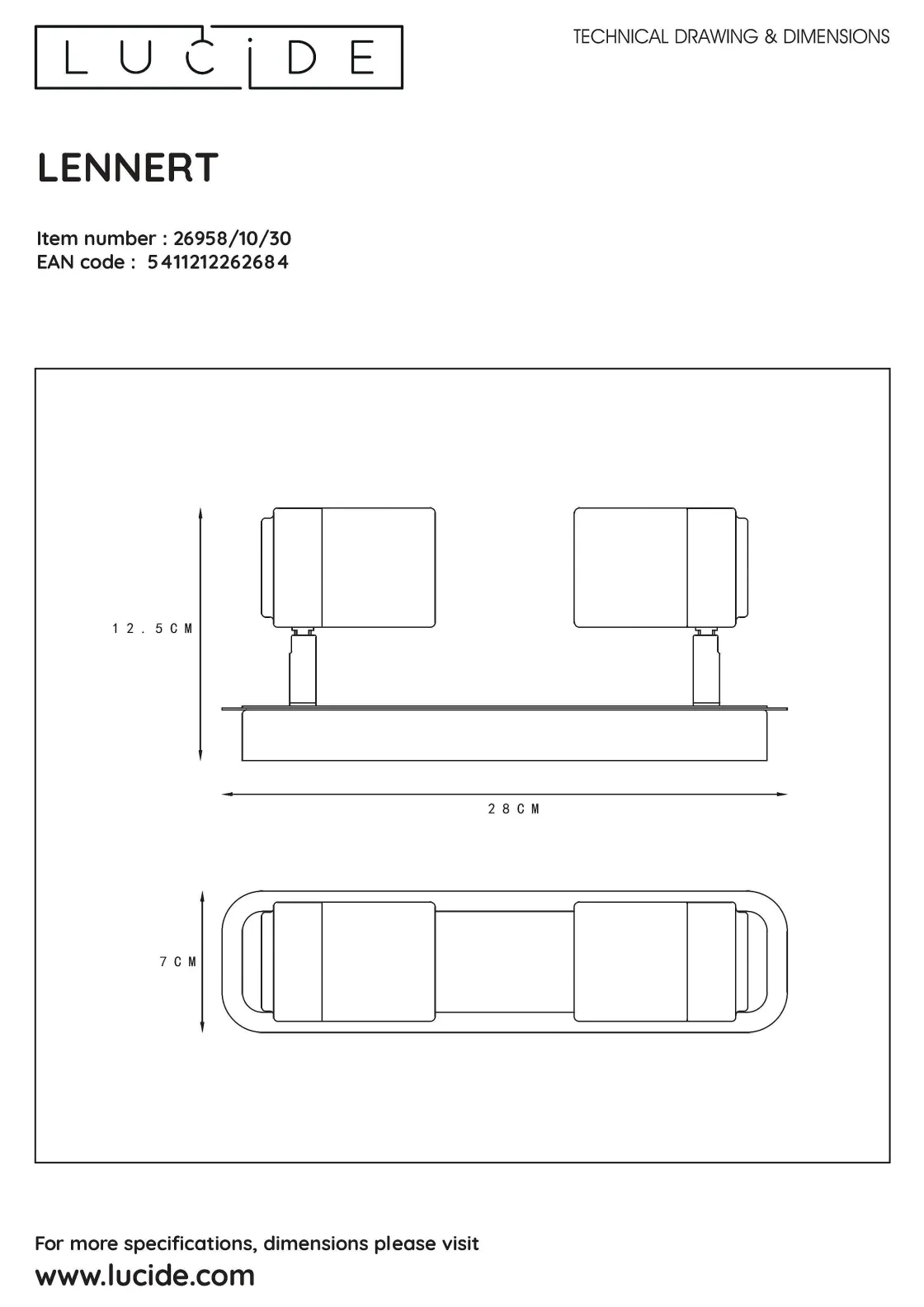 Brico Lucide Plafondspot Lennert Zwart 2Xgu10 5W