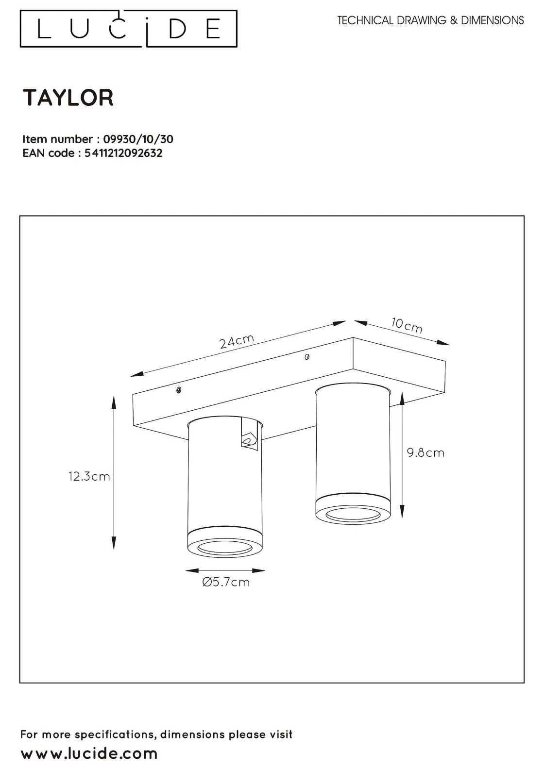 Brico Lucide Spot Led Taylor Zwart 2X5W Sale