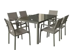 Macari Tuintafel + Verstelbare Poten Glas/Aluminium 150X90X75Cm-Brico Outlet