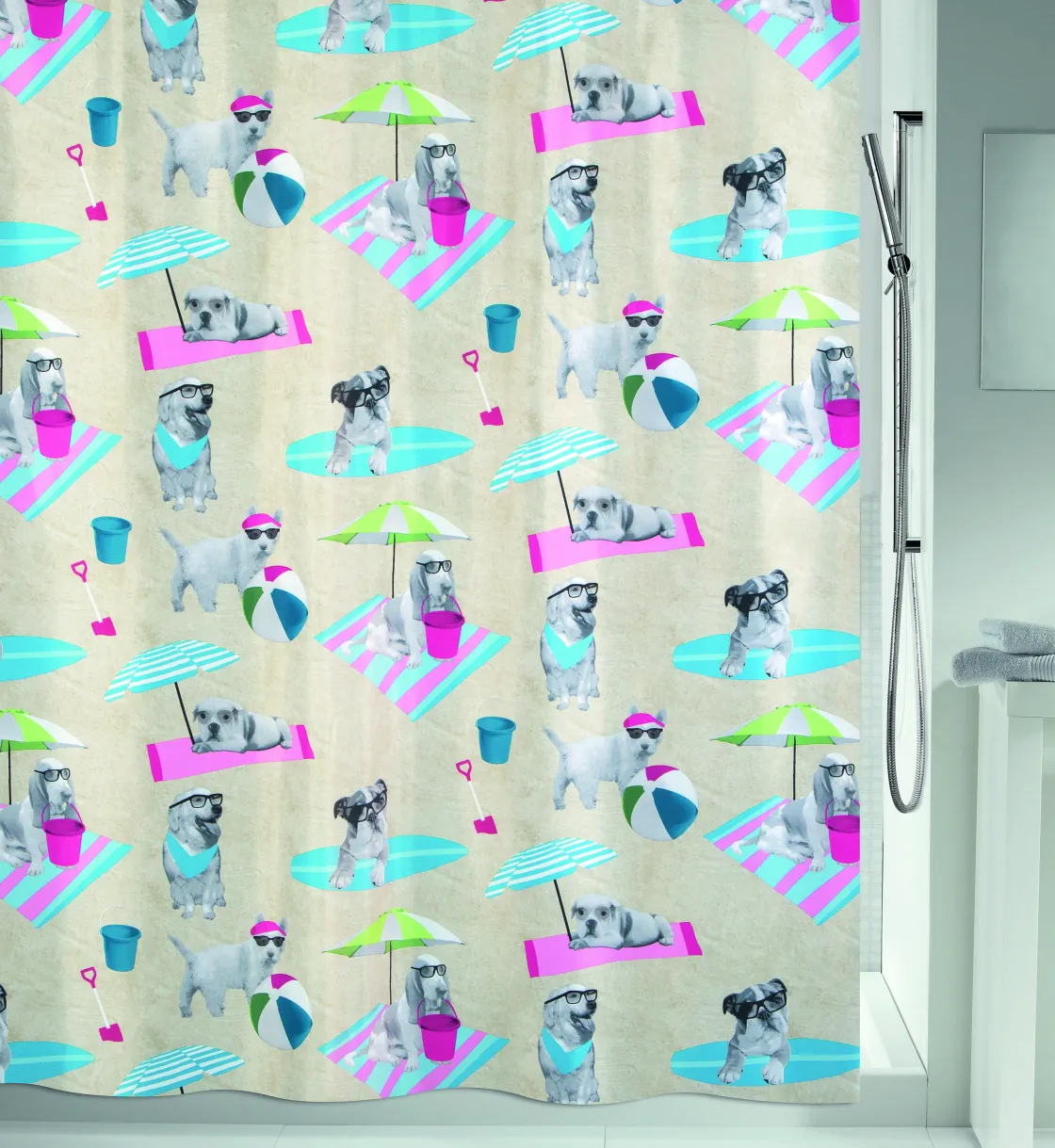 Brico Msv Douchegordijn Beach Dogs Multikleur 180Cm