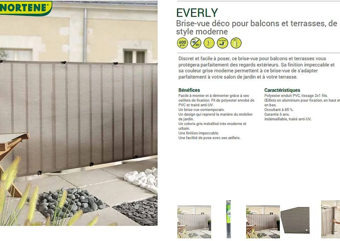 Brico Nortene Tuinscherm Everly Grijs 1X5M Clearance