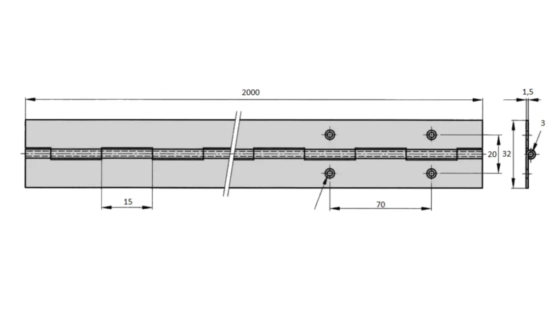 Pianoscharnier - Rvs - 2000X32X1,5Mm-Brico Hot