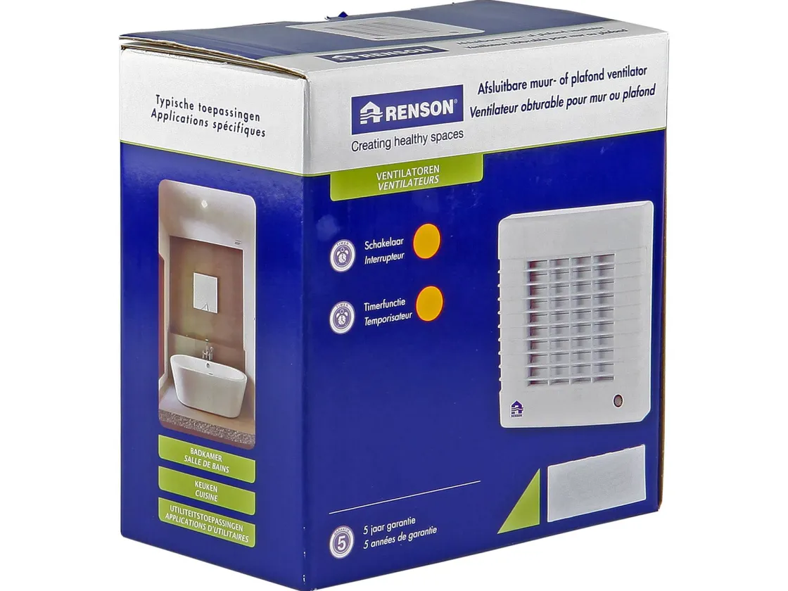 Brico Renson 7231T Badkamerventilator O100Mm 12V Afsluitbaar Met Timer Wit Clearance