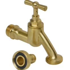 Brico Sanivesk Tapkraan Met Krukbediening En Slangwartel Messing ( Buitendraad X Buitendraad ) 1/2" X 3/4" Hot